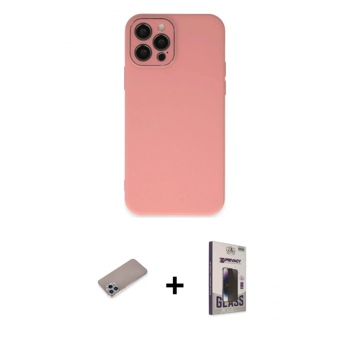 MARSİLYAN™- iPhone 12 Pro Max Kılıf Çekirdek Modern Serisi - Siyah Bilvis Hayalet Cam Ekran Koruyucu + Shine Kamera Lens Koruma Cam - SABE