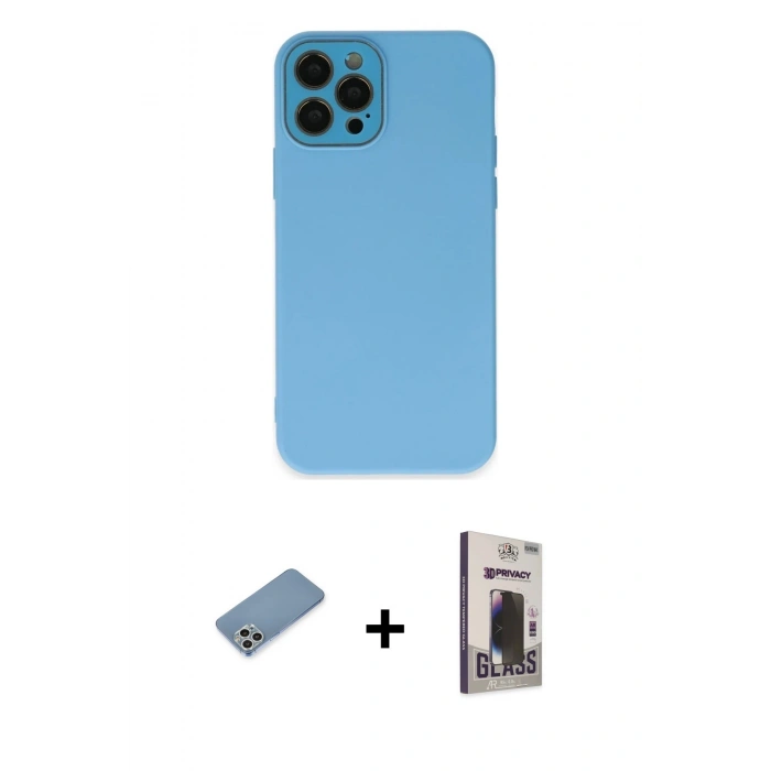 MARSİLYAN™- iPhone 12 Pro Max Kılıf Çekirdek Modern Serisi - Siyah Bilvis Hayalet Cam Ekran Koruyucu + Shine Kamera Lens Koruma Cam - GS