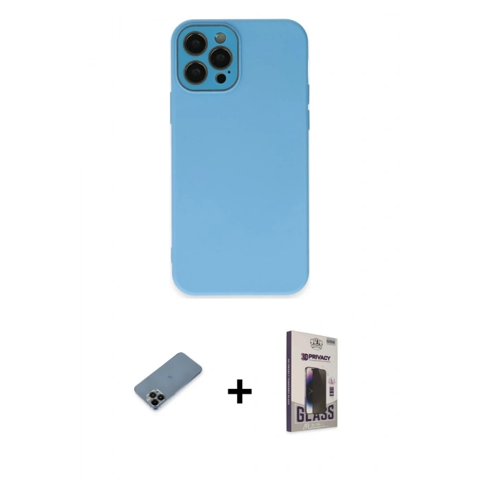 MARSİLYAN™- iPhone 12 Pro Max Kılıf Çekirdek Modern Serisi - Siyah Bilvis Hayalet Cam Ekran Koruyucu + Shine Kamera Lens Koruma Cam - SH