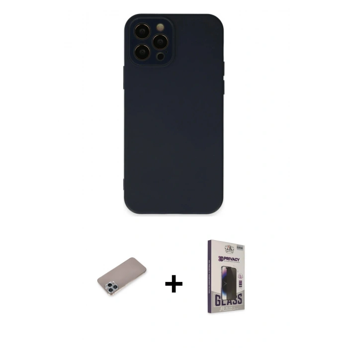 MARSİLYAN™- iPhone 12 Pro Max Kılıf Çekirdek Modern Serisi - Siyah Bilvis Hayalet Cam Ekran Koruyucu + Shine Kamera Lens Koruma Cam - SABE