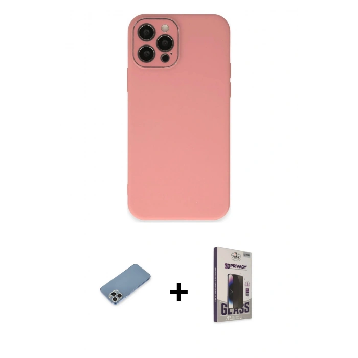 MARSİLYAN™- iPhone 12 Pro Max Kılıf Çekirdek Modern Serisi - Siyah Bilvis Hayalet Cam Ekran Koruyucu + Shine Kamera Lens Koruma Cam - GS