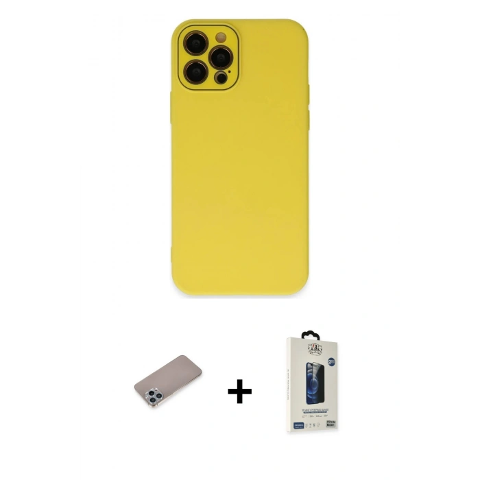 MARSİLYAN™- iPhone 12 Pro Max Kılıf Çekirdek Modern Serisi - Siyah Bilvis Hayalet Cam Ekran Koruyucu + Shine Kamera Lens Koruma Cam - SABE