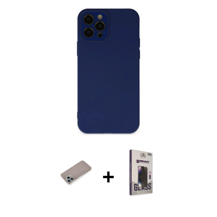 MARSİLYAN™- iPhone 12 Pro Max Kılıf Çekirdek Modern Serisi - Siyah Bilvis Hayalet Cam Ekran Koruyucu + Shine Kamera Lens Koruma Cam - SABE