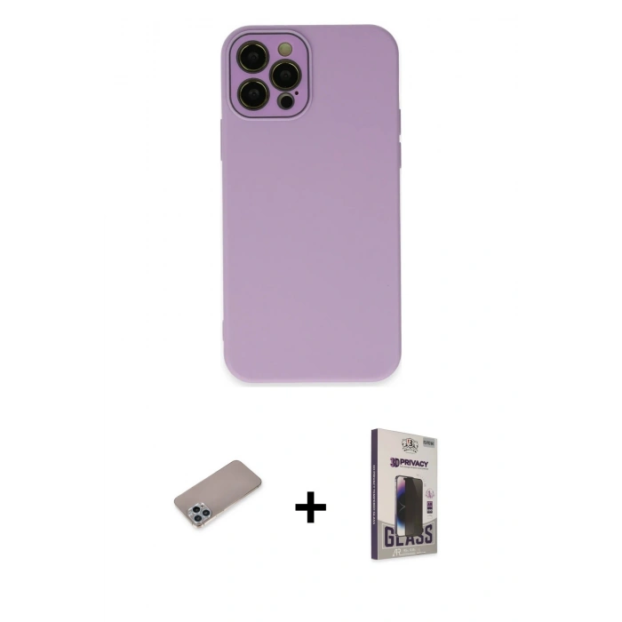 MARSİLYAN™- iPhone 12 Pro Max Kılıf Çekirdek Modern Serisi - Siyah Bilvis Hayalet Cam Ekran Koruyucu + Shine Kamera Lens Koruma Cam - SABE
