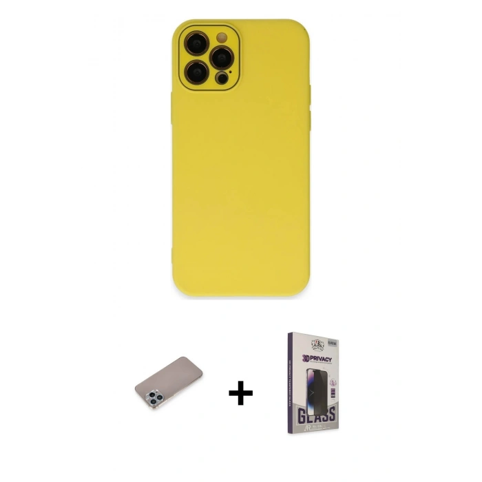 MARSİLYAN™- iPhone 12 Pro Max Kılıf Çekirdek Modern Serisi - Siyah Bilvis Hayalet Cam Ekran Koruyucu + Shine Kamera Lens Koruma Cam - SABE