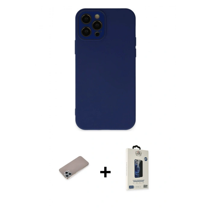 MARSİLYAN™- iPhone 12 Pro Max Kılıf Çekirdek Modern Serisi - Siyah Bilvis Hayalet Cam Ekran Koruyucu + Shine Kamera Lens Koruma Cam - SABE