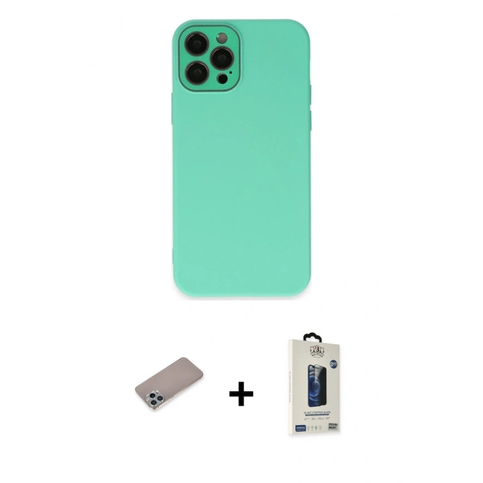 MARSİLYAN™- iPhone 12 Pro Max Kılıf Çekirdek Modern Serisi - Siyah Bilvis Hayalet Cam Ekran Koruyucu + Shine Kamera Lens Koruma Cam - SABE