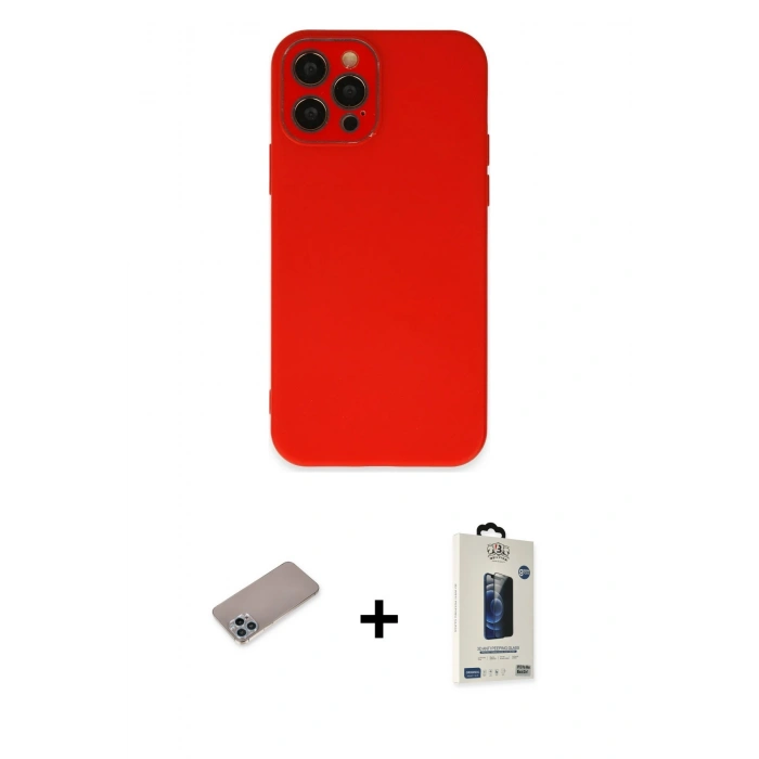 MARSİLYAN™- iPhone 12 Pro Max Kılıf Çekirdek Modern Serisi - Siyah Bilvis Hayalet Cam Ekran Koruyucu + Shine Kamera Lens Koruma Cam - SABE