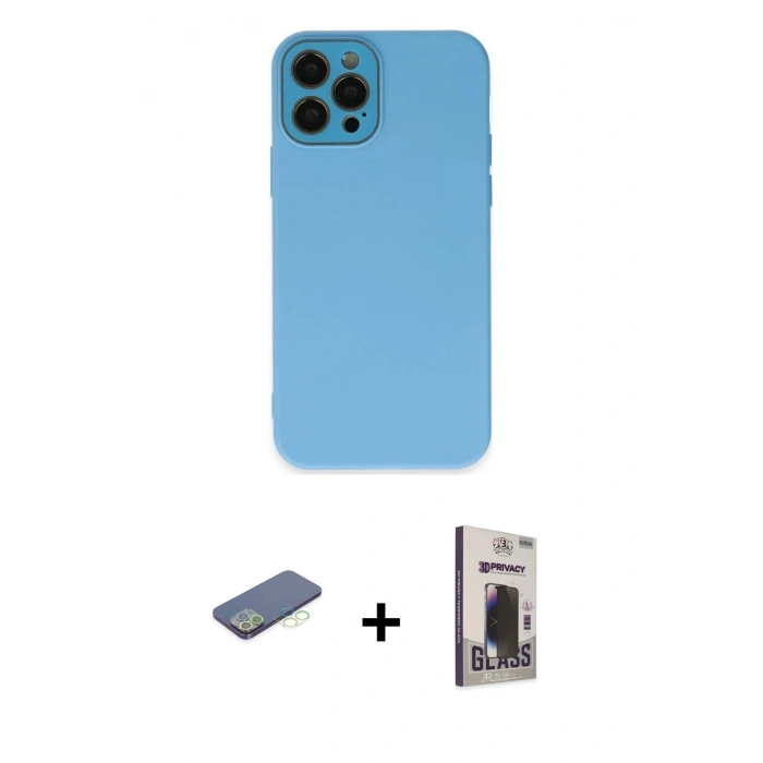 MARSİLYAN™- iPhone 12 Pro Max Kılıf Çekirdek Modern Serisi - Siyah Bilvis Hayalet Cam Ekran Koruyucu + Yeşil Renkli Kamera Lens Koruma Cam