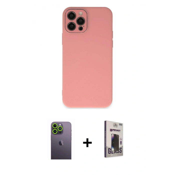MARSİLYAN™- iPhone 12 Pro Max Kılıf Çekirdek Modern Serisi - Siyah Bilvis Hayalet Cam Ekran Koruyucu + Neon Fosforlu Kamera Lens - YL