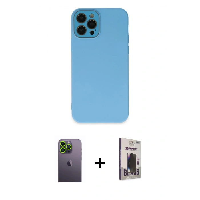 MARSİLYAN™- iPhone 12 Pro Max Kılıf Çekirdek Modern Serisi - Siyah Bilvis Hayalet Cam Ekran Koruyucu + Neon Fosforlu Kamera Lens - YL