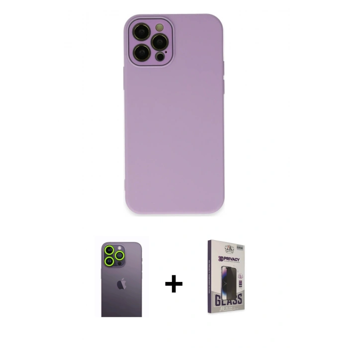 MARSİLYAN™- iPhone 12 Pro Max Kılıf Çekirdek Modern Serisi - Siyah Bilvis Hayalet Cam Ekran Koruyucu + Neon Fosforlu Kamera Lens - YL