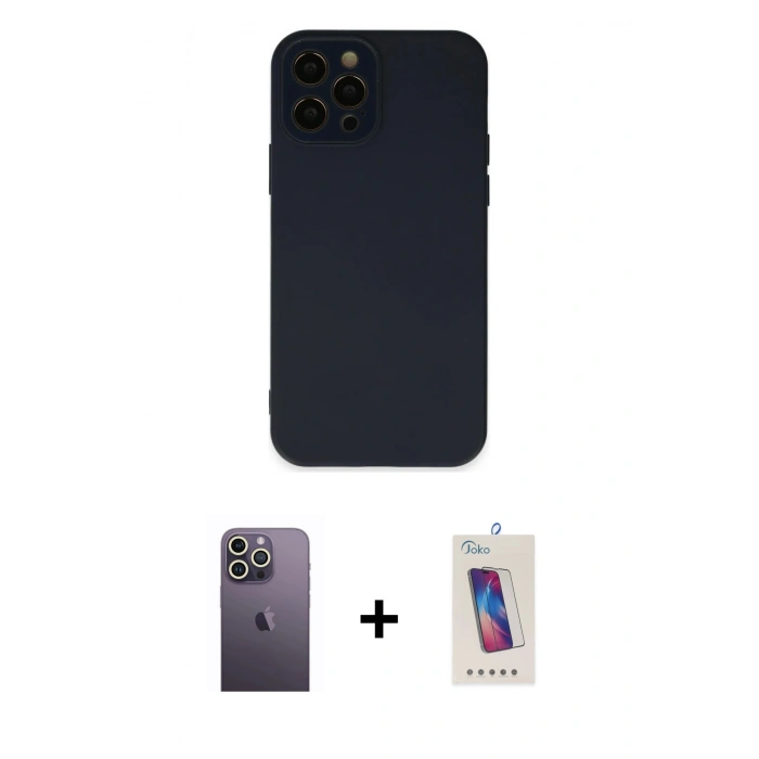 MARSİLYAN™- iPhone 12 Pro Max Kılıf Çekirdek Modern Serisi - Siyah Joko 5D Cam + Neon Fosforlu Kamera Lens - BZ