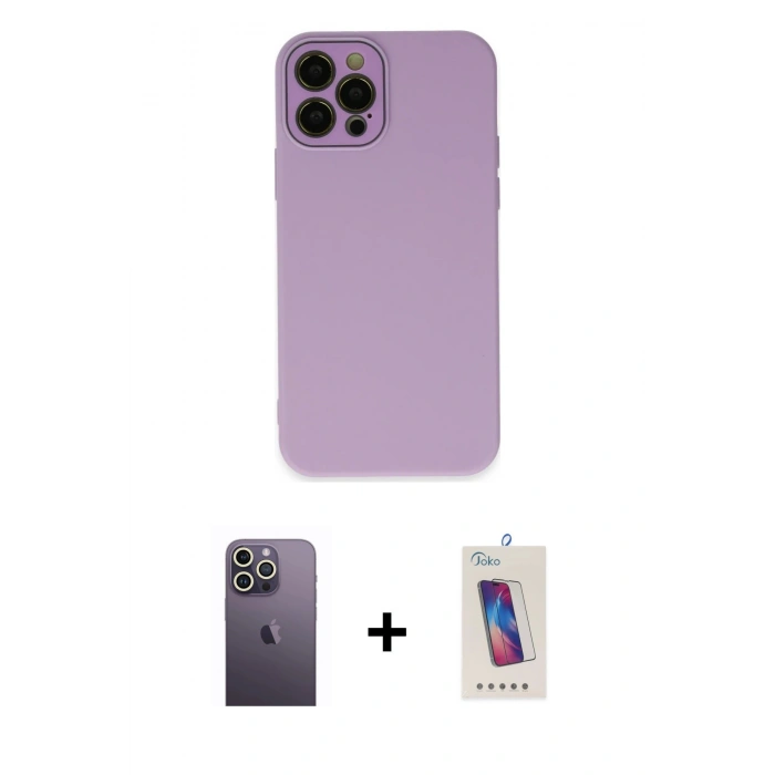 MARSİLYAN™- iPhone 12 Pro Max Kılıf Çekirdek Modern Serisi - Siyah Joko 5D Cam + Neon Fosforlu Kamera Lens - BZ