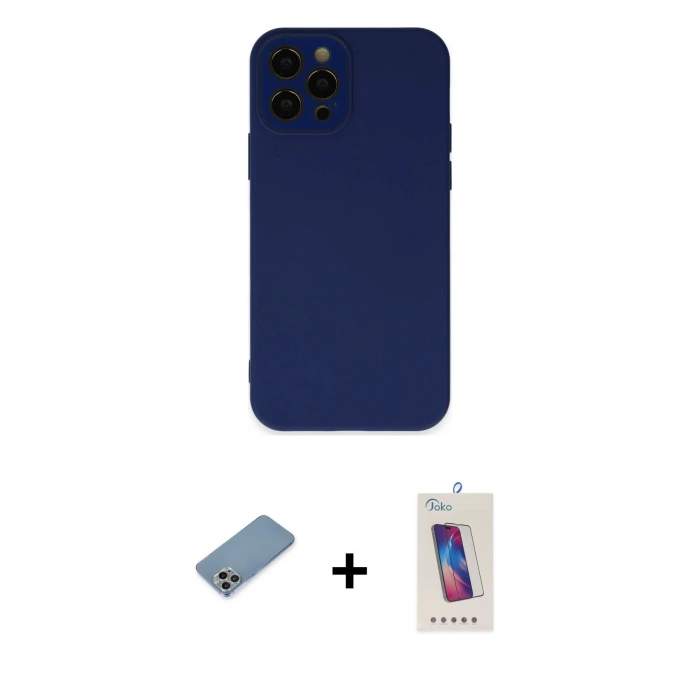 MARSİLYAN™- iPhone 12 Pro Max Kılıf Çekirdek Modern Serisi - Siyah Joko 5D Cam + Gökkuşağı Shine Kamera Lens Koruma Cam