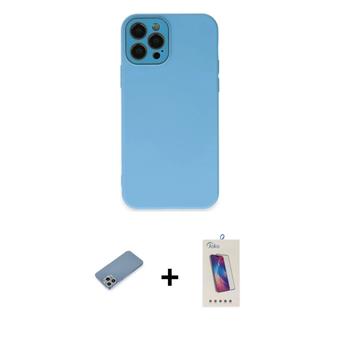 MARSİLYAN™- iPhone 12 Pro Max Kılıf Çekirdek Modern Serisi - Siyah Joko 5D Cam + Shine Kamera Lens Koruma Cam - GS
