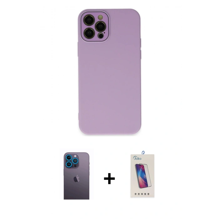 MARSİLYAN™- iPhone 12 Pro Max Kılıf Çekirdek Modern Serisi - Siyah Joko 5D Cam + Neon Fosforlu Kamera Lens - MI