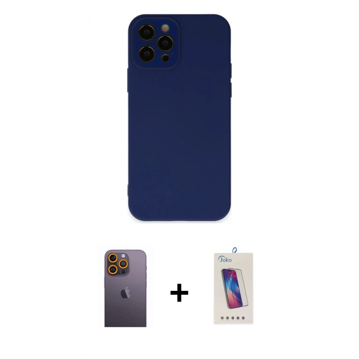 MARSİLYAN™- iPhone 12 Pro Max Kılıf Çekirdek Modern Serisi - Siyah Joko 5D Cam + Neon Fosforlu Kamera Lens - SI