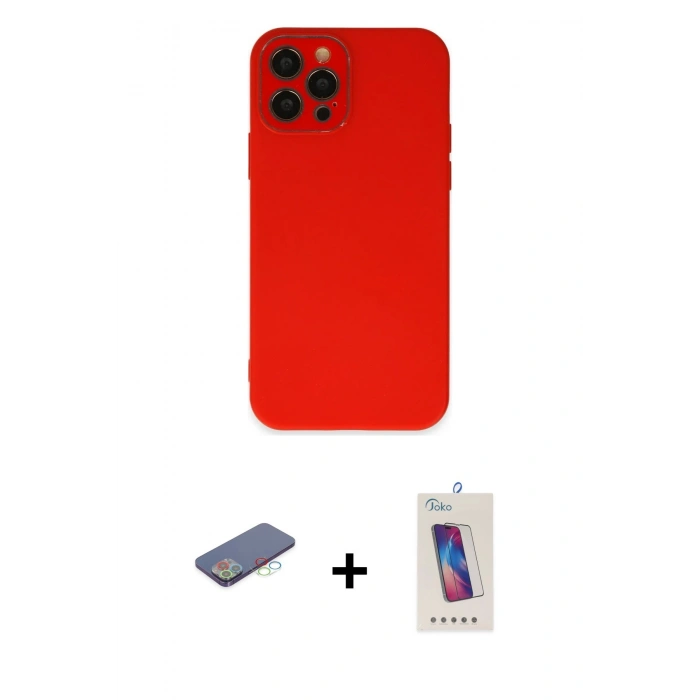 MARSİLYAN™- iPhone 12 Pro Max Kılıf Çekirdek Modern Serisi - Siyah Joko 5D Cam + Renkli Kamera Lens Koruma Cam - MI
