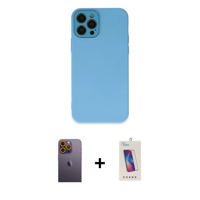 MARSİLYAN™- iPhone 12 Pro Max Kılıf Çekirdek Modern Serisi - Siyah Joko 5D Cam + Sarı Neon Fosforlu Kamera Lens