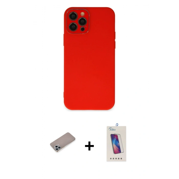 MARSİLYAN™- iPhone 12 Pro Max Kılıf Çekirdek Modern Serisi - Siyah Joko 5D Cam + Shine Kamera Lens Koruma Cam - SABE