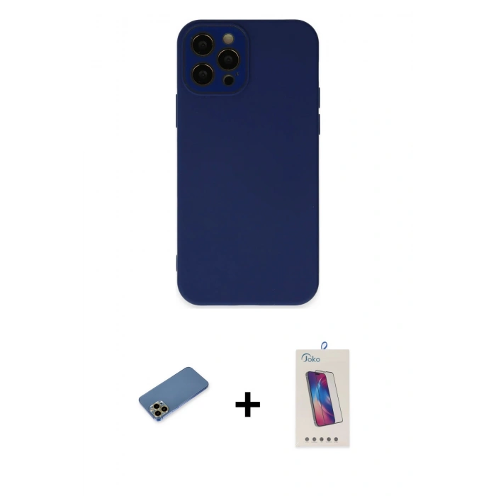 MARSİLYAN™- iPhone 12 Pro Max Kılıf Çekirdek Modern Serisi - Siyah Joko 5D Cam + Shine Kamera Lens Koruma Cam - GD