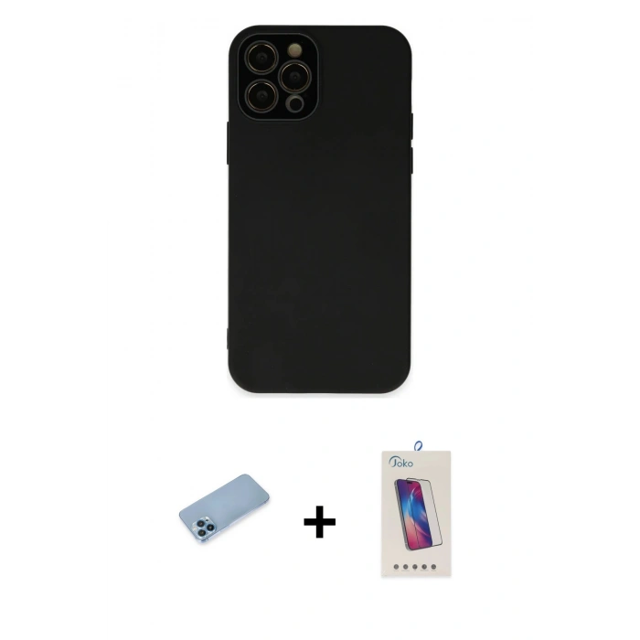 MARSİLYAN™- iPhone 12 Pro Max Kılıf Çekirdek Modern Serisi - Siyah Joko 5D Cam + Shine Kamera Lens Koruma Cam - MI