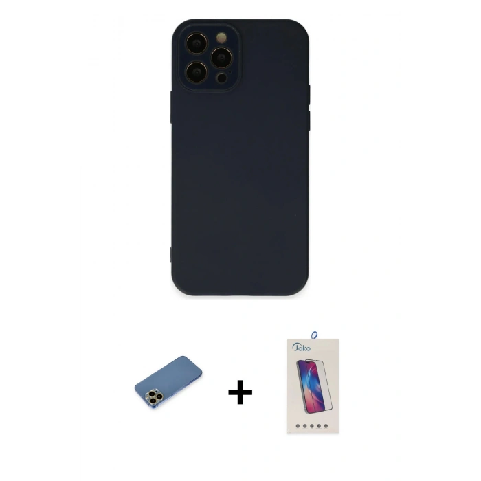 MARSİLYAN™- iPhone 12 Pro Max Kılıf Çekirdek Modern Serisi - Siyah Joko 5D Cam + Shine Kamera Lens Koruma Cam - GD