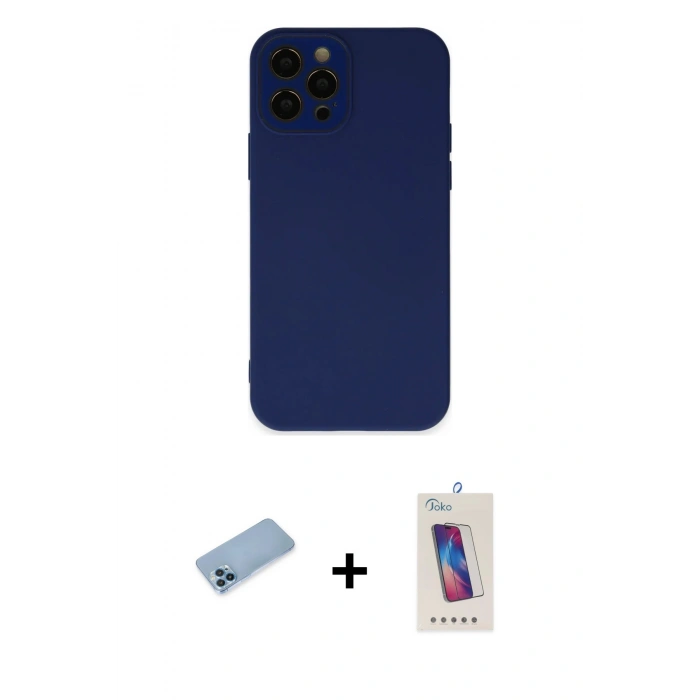 MARSİLYAN™- iPhone 12 Pro Max Kılıf Çekirdek Modern Serisi - Siyah Joko 5D Cam + Shine Kamera Lens Koruma Cam - MI