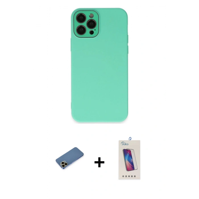 MARSİLYAN™- iPhone 12 Pro Max Kılıf Çekirdek Modern Serisi - Siyah Joko 5D Cam + Shine Kamera Lens Koruma Cam - GD