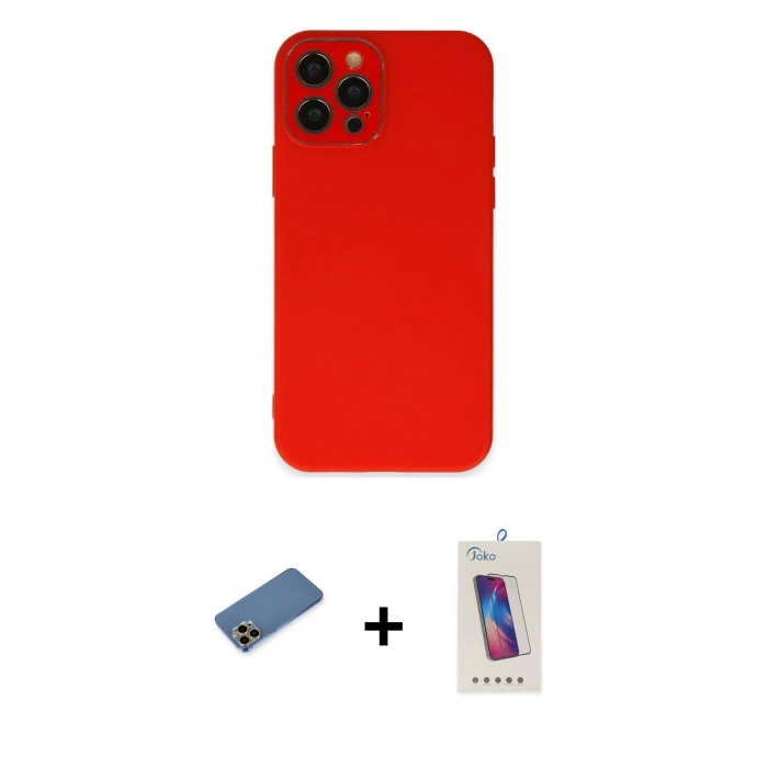 MARSİLYAN™- iPhone 12 Pro Max Kılıf Çekirdek Modern Serisi - Siyah Joko 5D Cam + Shine Kamera Lens Koruma Cam - GD