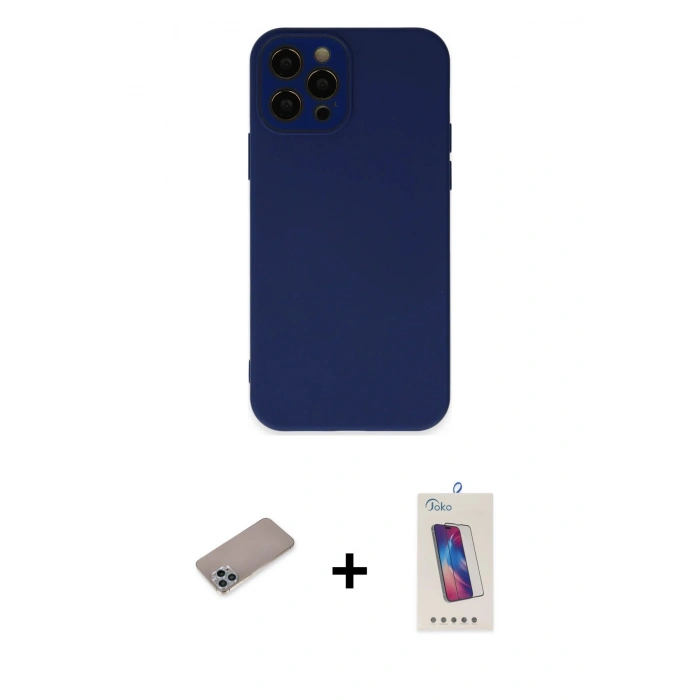 MARSİLYAN™- iPhone 12 Pro Max Kılıf Çekirdek Modern Serisi - Siyah Joko 5D Cam + Shine Kamera Lens Koruma Cam - SABE