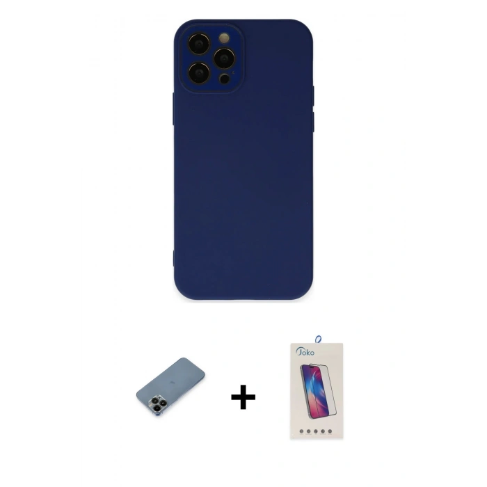 MARSİLYAN™- iPhone 12 Pro Max Kılıf Çekirdek Modern Serisi - Siyah Joko 5D Cam + Shine Kamera Lens Koruma Cam - SH