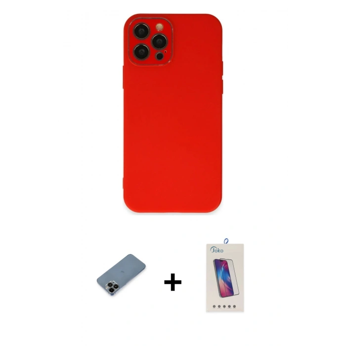 MARSİLYAN™- iPhone 12 Pro Max Kılıf Çekirdek Modern Serisi - Siyah Joko 5D Cam + Shine Kamera Lens Koruma Cam - SH