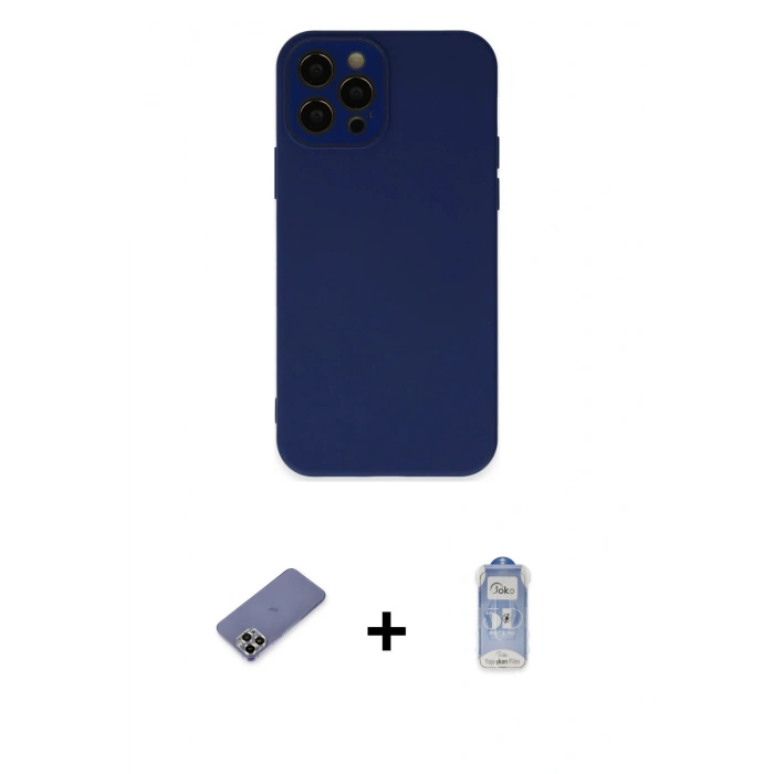 MARSİLYAN™- iPhone 12 Pro Max Kılıf Çekirdek Modern Serisi - Siyah Joko Magic 5D Cam + Gold Metal Kamera Lens Koruma Cam