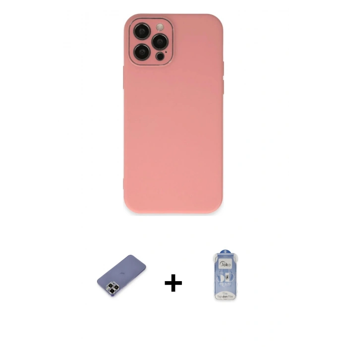 MARSİLYAN™- iPhone 12 Pro Max Kılıf Çekirdek Modern Serisi - Siyah Joko Magic 5D Cam + Gold Metal Kamera Lens Koruma Cam