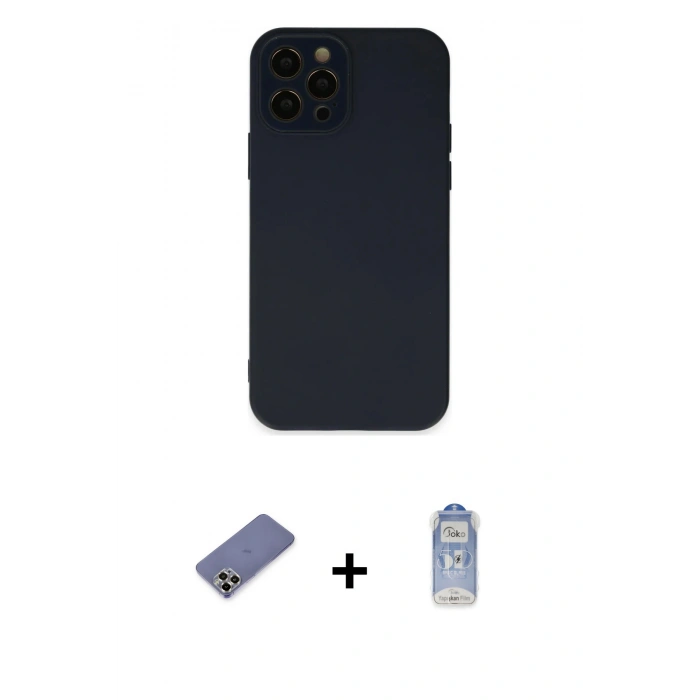 MARSİLYAN™- iPhone 12 Pro Max Kılıf Çekirdek Modern Serisi - Siyah Joko Magic 5D Cam + Gold Metal Kamera Lens Koruma Cam