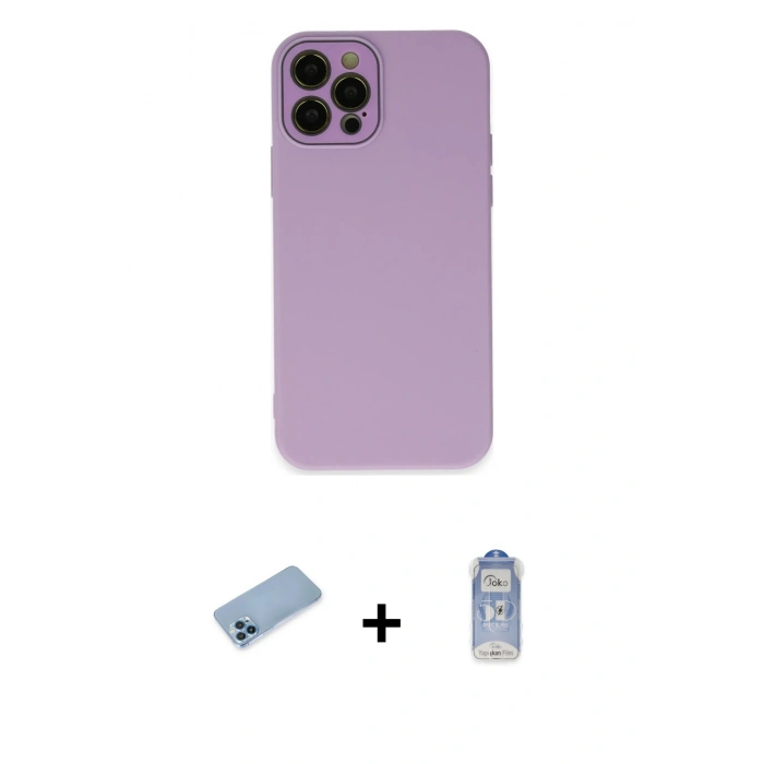 MARSİLYAN™- iPhone 12 Pro Max Kılıf Çekirdek Modern Serisi - Siyah Joko Magic 5D Cam + Shine Kamera Lens Koruma Cam - MI