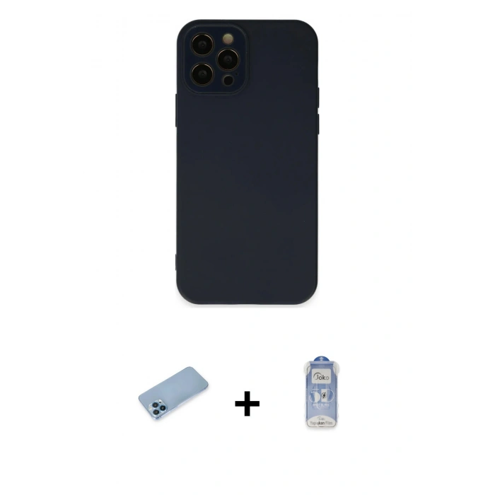 MARSİLYAN™- iPhone 12 Pro Max Kılıf Çekirdek Modern Serisi - Siyah Joko Magic 5D Cam + Shine Kamera Lens Koruma Cam - MI
