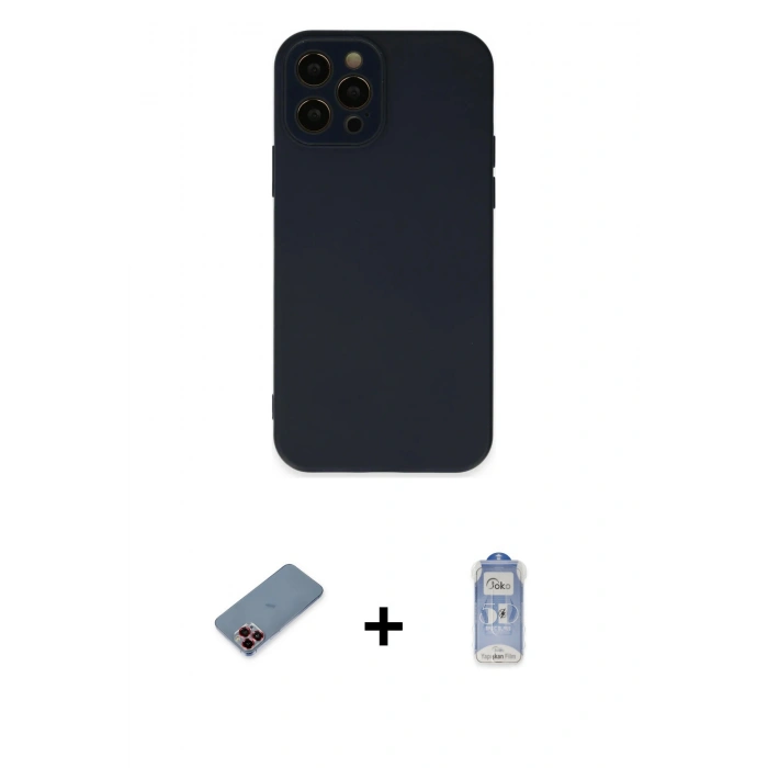 MARSİLYAN™- iPhone 12 Pro Max Kılıf Çekirdek Modern Serisi - Siyah Joko Magic 5D Cam + Metal Kamera Lens Koruma Cam - KI