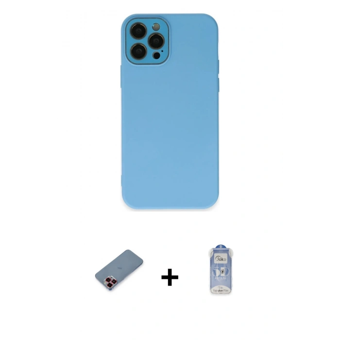 MARSİLYAN™- iPhone 12 Pro Max Kılıf Çekirdek Modern Serisi - Siyah Joko Magic 5D Cam + Metal Kamera Lens Koruma Cam - KI