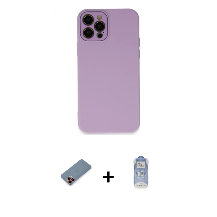 MARSİLYAN™- iPhone 12 Pro Max Kılıf Çekirdek Modern Serisi - Siyah Joko Magic 5D Cam + Metal Kamera Lens Koruma Cam - KI