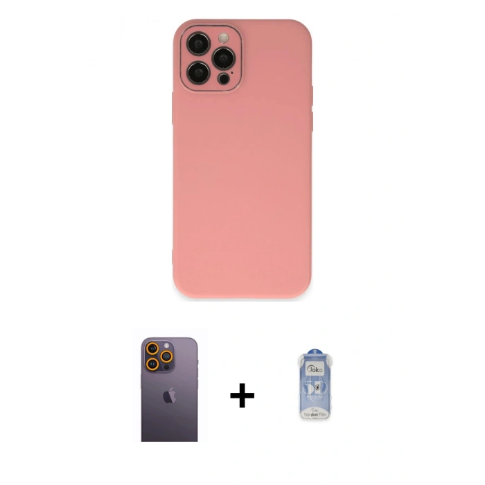 MARSİLYAN™- iPhone 12 Pro Max Kılıf Çekirdek Modern Serisi - Siyah Joko Magic 5D Cam + Neon Fosforlu Kamera Lens - SI