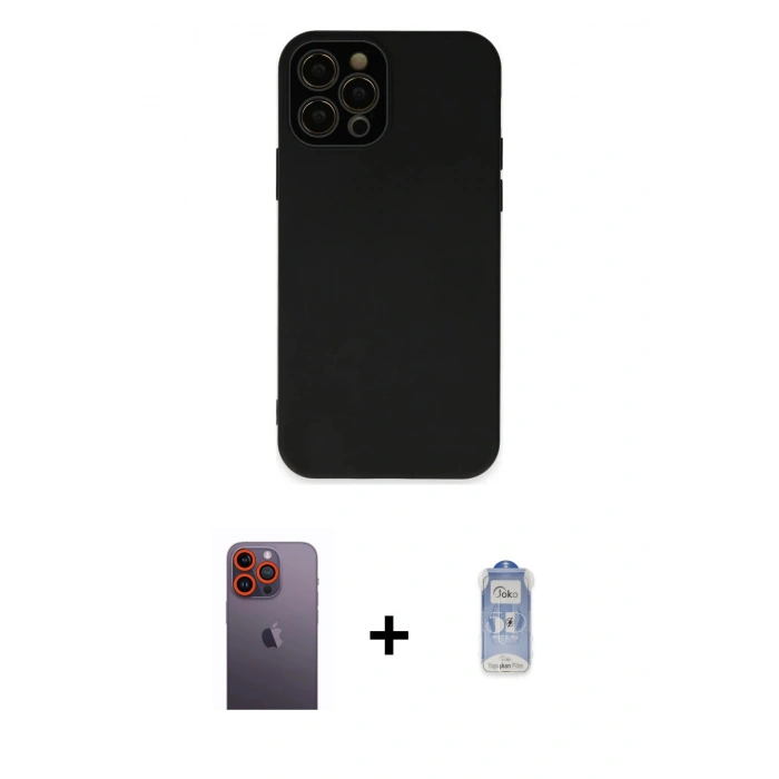 MARSİLYAN™- iPhone 12 Pro Max Kılıf Çekirdek Modern Serisi - Siyah Joko Magic 5D Cam + Neon Fosforlu Kamera Lens - TU