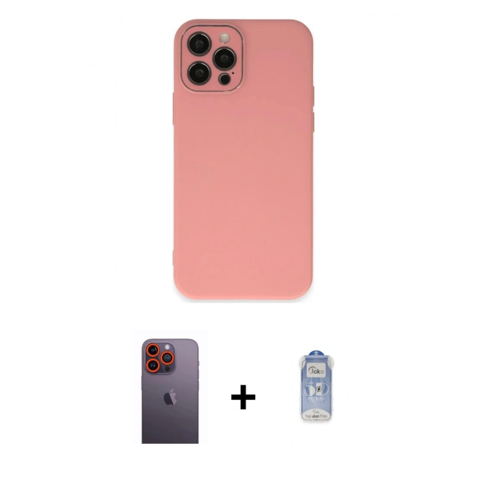 MARSİLYAN™- iPhone 12 Pro Max Kılıf Çekirdek Modern Serisi - Siyah Joko Magic 5D Cam + Neon Fosforlu Kamera Lens - TU
