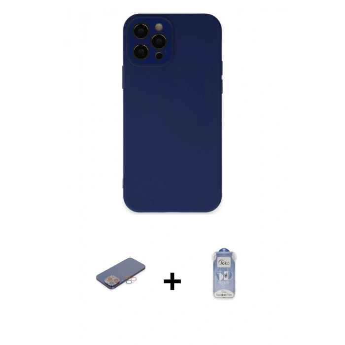 MARSİLYAN™- iPhone 12 Pro Max Kılıf Çekirdek Modern Serisi - Siyah Joko Magic 5D Cam + Renkli Kamera Lens Koruma Cam - PE