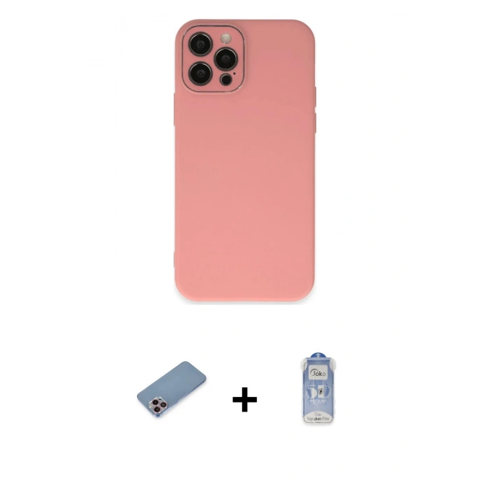 MARSİLYAN™- iPhone 12 Pro Max Kılıf Çekirdek Modern Serisi - Siyah Joko Magic 5D Cam + Shine Kamera Lens Koruma Cam - PE