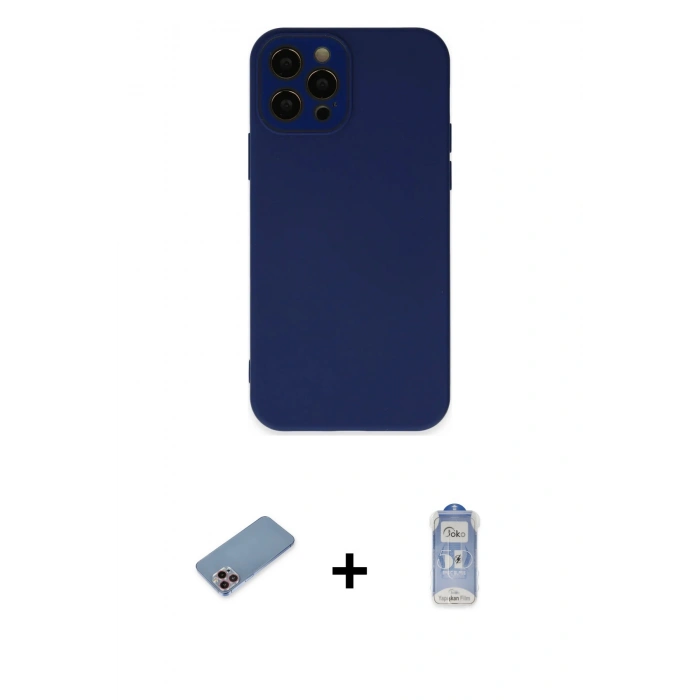 MARSİLYAN™- iPhone 12 Pro Max Kılıf Çekirdek Modern Serisi - Siyah Joko Magic 5D Cam + Shine Kamera Lens Koruma Cam - PE