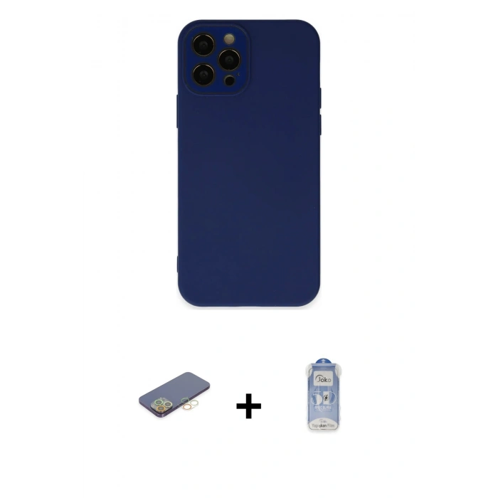 MARSİLYAN™- iPhone 12 Pro Max Kılıf Çekirdek Modern Serisi - Siyah Joko Magic 5D Cam + Renkli Kamera Lens Koruma Cam - SI