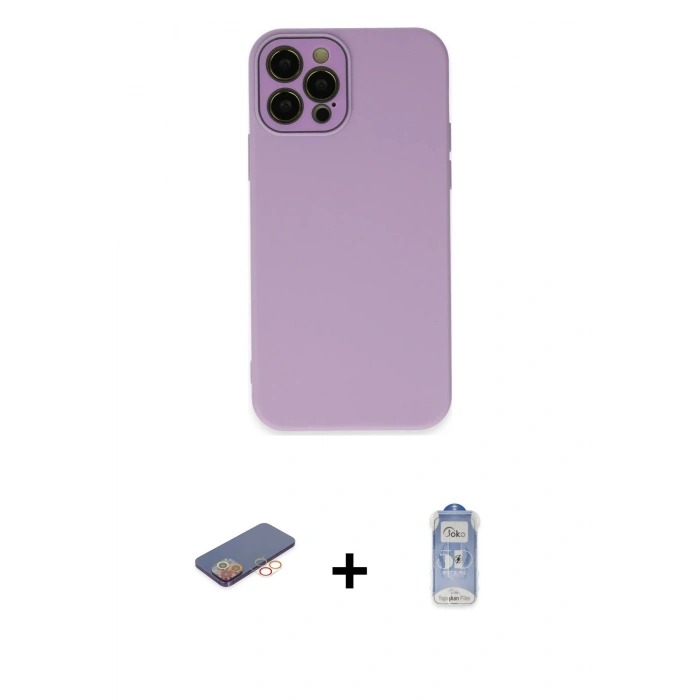 MARSİLYAN™- iPhone 12 Pro Max Kılıf Çekirdek Modern Serisi - Siyah Joko Magic 5D Cam + Renkli Kamera Lens Koruma Cam - TU